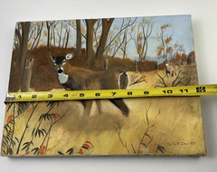 Vintage Oil / Acrylic Painting Deer Artist Signed Framed 12″ x 9″ 1987