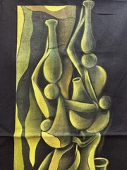 Vintage Original Oil Painting on Black Cloth Signed Abstract Art *No Frame