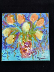 “Yellow Tulips In VaseAcrylic Original Painting 10”x10”on Canvas Hand Painted