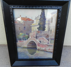 Vintage Italian watercolor painting Venice Italy Canale Carmini circa 1950’s sgd