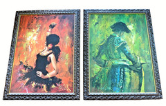 VTG Pair LARGE Lee Burr Spanish Revival Paintings MCM Matador Flamenca Dancer