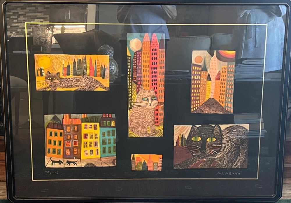 Beautiful painting containing 5 different colorful images by Judith Bladsoe.