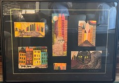 Beautiful painting containing 5 different colorful images by Judith Bladsoe.