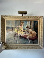 GABRIELE DAUBE ANTIQUE BALLERINA GIRL OIL PAINTING VINTAGE BALLET DANCER 1940s