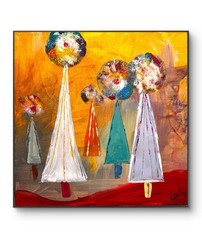 Original Art Modernist Christmas Trees 12×12 Canvas Abstract Colorful Home Decor