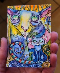 ACEO Original Painting OOAK – Cats In Fairy Land – Cat – Bartshe