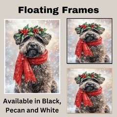 Christmas Bouvier des Flandres with Holly Wreath Canvas Art for Winter Holiday