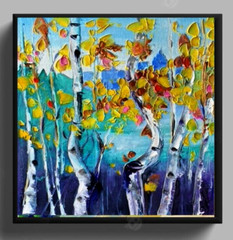 9″ ORIGINAL Oil Painting Fall Nature Art Central Park 3D Art Signed Forest Birch