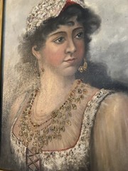Antique 1890s orientalist ottoman woman oil portrait painting gypsy bohemian vtg