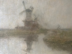 Pastel Signed Mill By The Water Reflection Autumn Misty