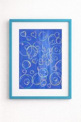 Happy Bubbles Acrylic Painting Abstract Blue Hearts Circles Whimsical Art.