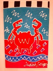Judith Geiger Crab Silkscreen Textile Art Signed Framed