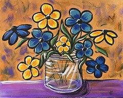 A VLP Original Blue & Yellow Flowers 16×20” Acrylic w/Frame Canvas Signed w/COA