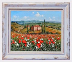 TUSCANY ITALY PAINTING FLOWERS FIELD by PACINI ITALIAN ORIGINAL Toskana-Malerei