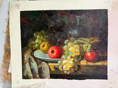 Vintage Still Life Fruit Study Grapes & Apples Decorative Oil Painting Art