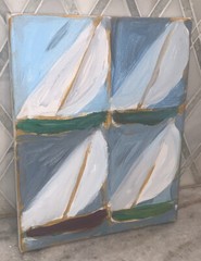 OOC Sailboats Collage Canvas Modern 8”X10” Blue White Green Brown Yellow Stormy
