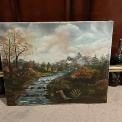 Original Landscape Oil Painting on Canvas Signed Meadow Nature Scene Unframed