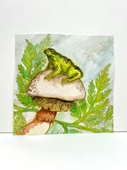 Watercolor Mushroom Frog Painting Original Art Nature Forest Whimsical