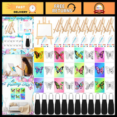 12 Set Pre-Drawn Canvas Painting Kit for Adults – Sip & Paint Party Easels, 8×10
