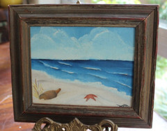 Cute Vintage Miniature Beach Folk Art Oil Painting Framed