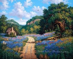 Texas Bluebonnet Landscape Oil painting Wall art Giclee Printed on Canvas P1461