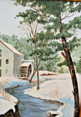 1992 Original Oil Painting on Canvas by H C KNEBEL RIVER through snowy Gristmill