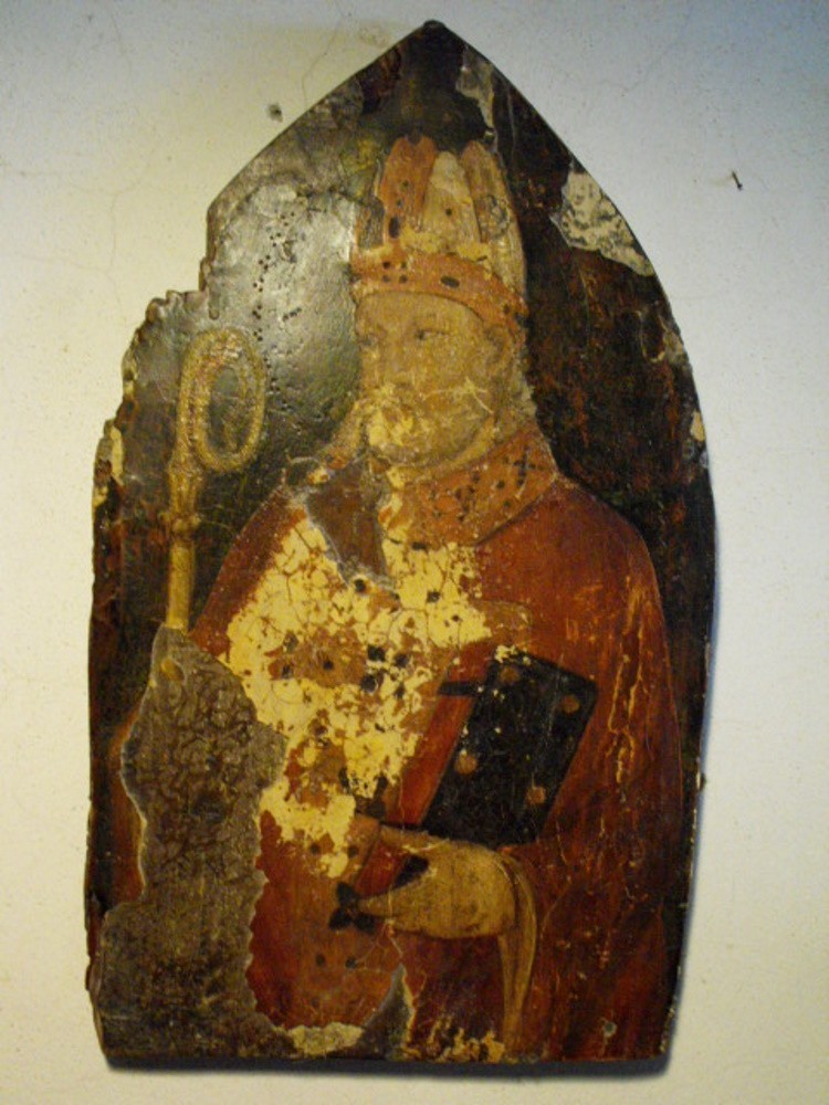 Italian Tempera on Panel Painting of a Bishop Saint, Gothic School, 15th C.