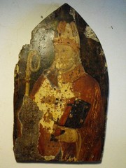 Italian Tempera on Panel Painting of a Bishop Saint, Gothic School, 15th C.