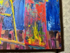 Vintage „An Abstract Scene“ Oil On Cardboard Painting