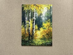 Original Oil Painting Golden Birch Forest, Autumn Woodland Landscape, Sunlit Art