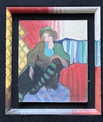 Original Contemporary portrait RECLINING WOMAN Manner of Isaac TARKAY Signed