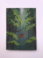 ACEO Original Gouache Forest Butterfly Mini Painting „2,5 x 3,5“
