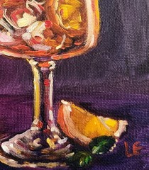 Strawberry Citrus Sangria Original Oil Painting Framed Cocktail Bar Art 5×7 OOAK