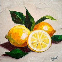 Lemons Impasto Oil Painting Original 3D Art Kitchen Decor Unframed 6×6