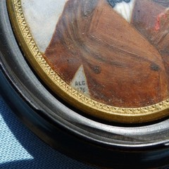 ANTIQUE 19th CENTURY MINIATURE MAN PORTRAIT PAINTING DATED 1876