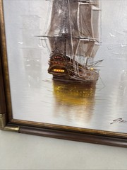Vintage Garcia Nautical Oil Painting Clipper Ghost Ship Seascape Canvas 28×24