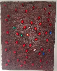 Original Oil Painting Heavy Thick Textured Embellished Jewels 14×11” Signed
