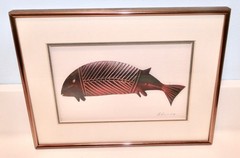 Vintage 3D COPPER FISH Framed PICTURE Signed Michael Anton Bruckdorfer 9.25″x12″