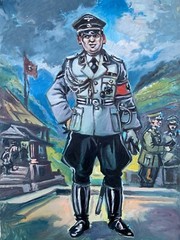 Oil Painting Commander Litvinov A Original Unframed Wall Hanging Decor n1468AAA