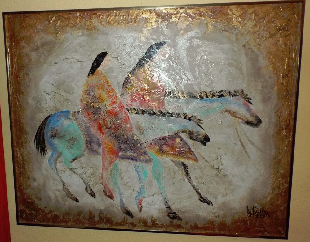 ORIGINAL Signed LEE REYNOLDS Painting Early Unique Horses Expression 4 x 5 feet