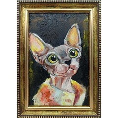 Sphynx Cat Original Oil Painting Framed 4×6 Signed Pet Portrait Animal Art