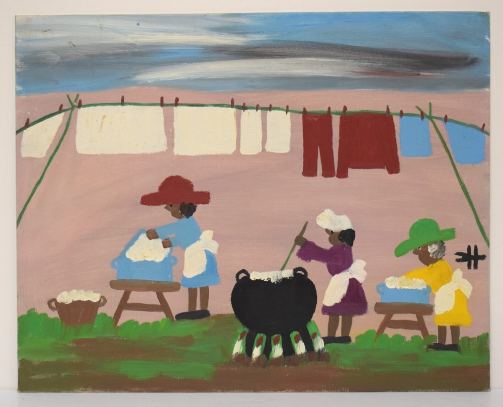 Wash Day Original Oil Painting by Clementine Hunter, 1960’s