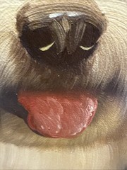 Vintage Signed Real Framed Oil On Canvass Painting Pet Dog Shitzu Puppy 31×26”