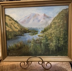 British Columbia Bow River 1974 Oil Painting Signed Gwen Wilson 22×15” Nature