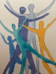 ACEO watercolor art by PJ, art card 2.5 x 3.5: abstract people.