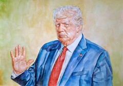 11,69×16,53″ DONALD TRUMP ~Warm greetings~ watercolor SIGNED/DATED