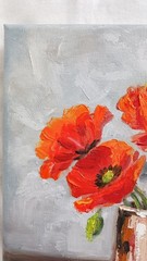 Poppy Flowers ORIGINAL Oil Painting Flowers in Vintage Mug Fine Art 8″x8″