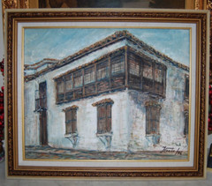 FRAMED SIGNED ORIGINAL OIL COLONIAL BUILDING OLD HAVANA, CUBA ARTIST HECTO VIDAL