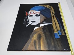 Original Painting On Canvas „Girl With A Pearl Earring“ Vermeer, Warhol Tribute