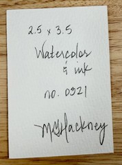 ACEO Painting by M. Hackney Blue Flower Watercolor & Ink, Signed, 2.5×3.5″ 2026